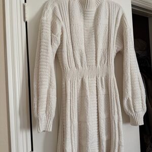 Lulu's Cozy Cream Knit Long Sleeve Dress